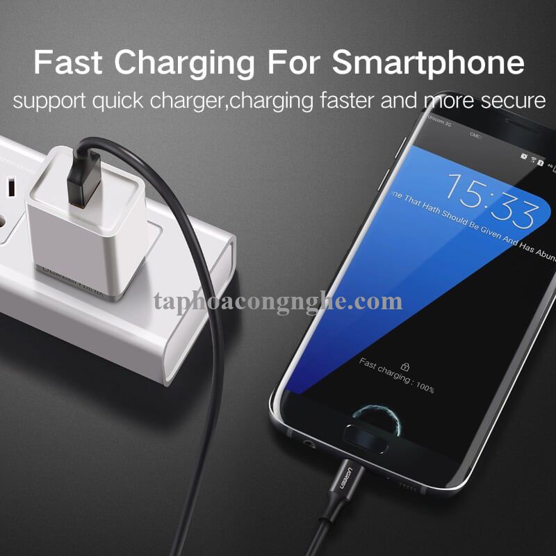 Ugreen 30854 0.5M màu Hồng Cáp sạc truyền dữ liệu USB 2.0 sang MICRO USB dây bọc nhựa PVC US223 30030854